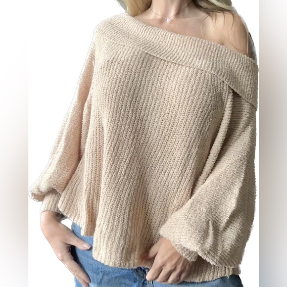 Free People M Slouchy roll down shoulder apricot sweater - Picture 6 of 9